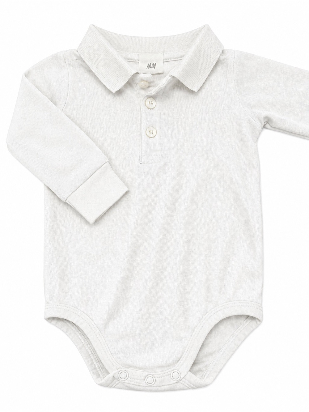 H&M White Long-Sleeve Polo Bodysuit for Kids
